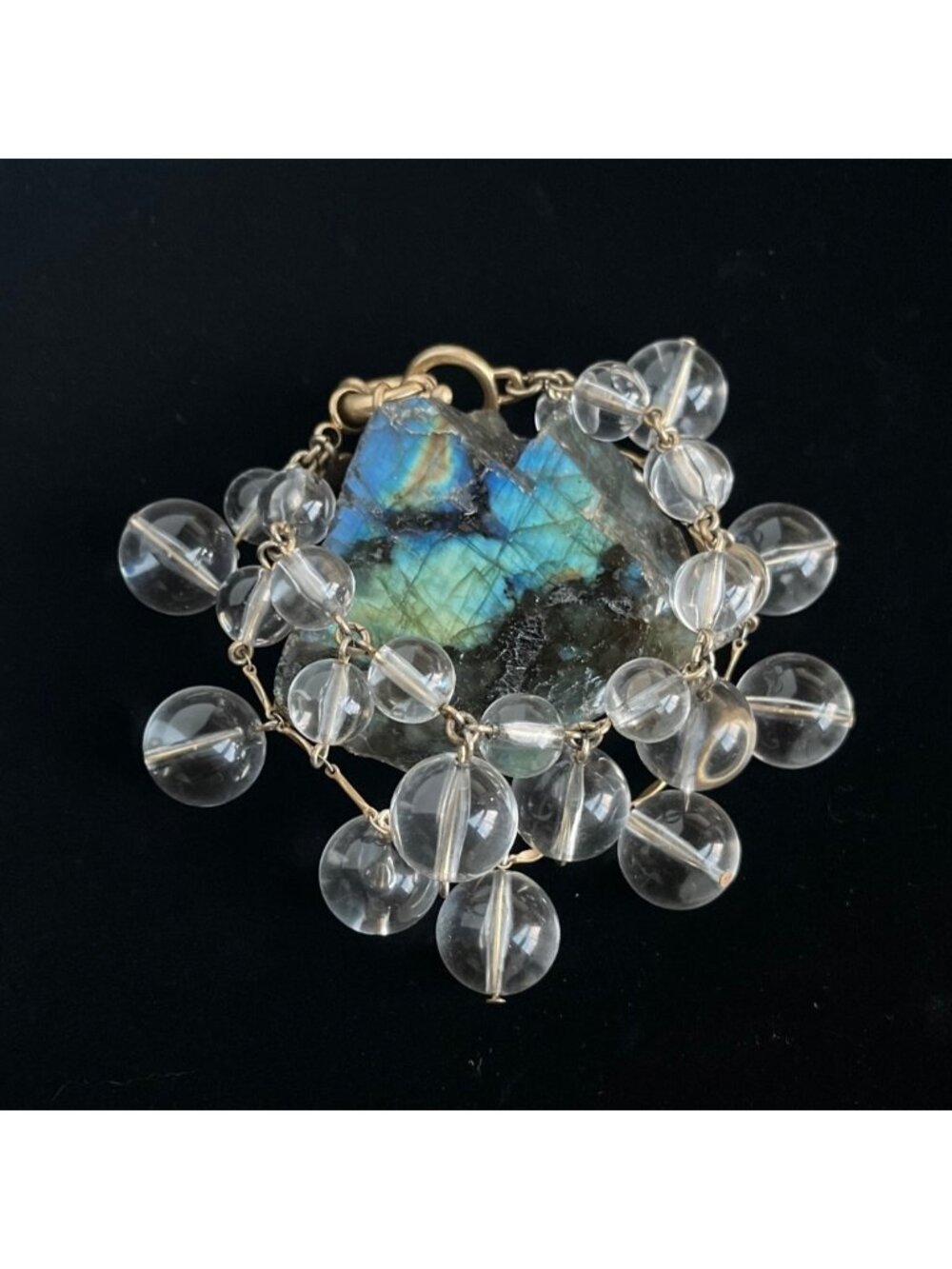 Vintage J.CREW Clear Lucite Bubble Charm Cluster Bracelet Chunky Gold Tone Y2K - Picture 3 of 7